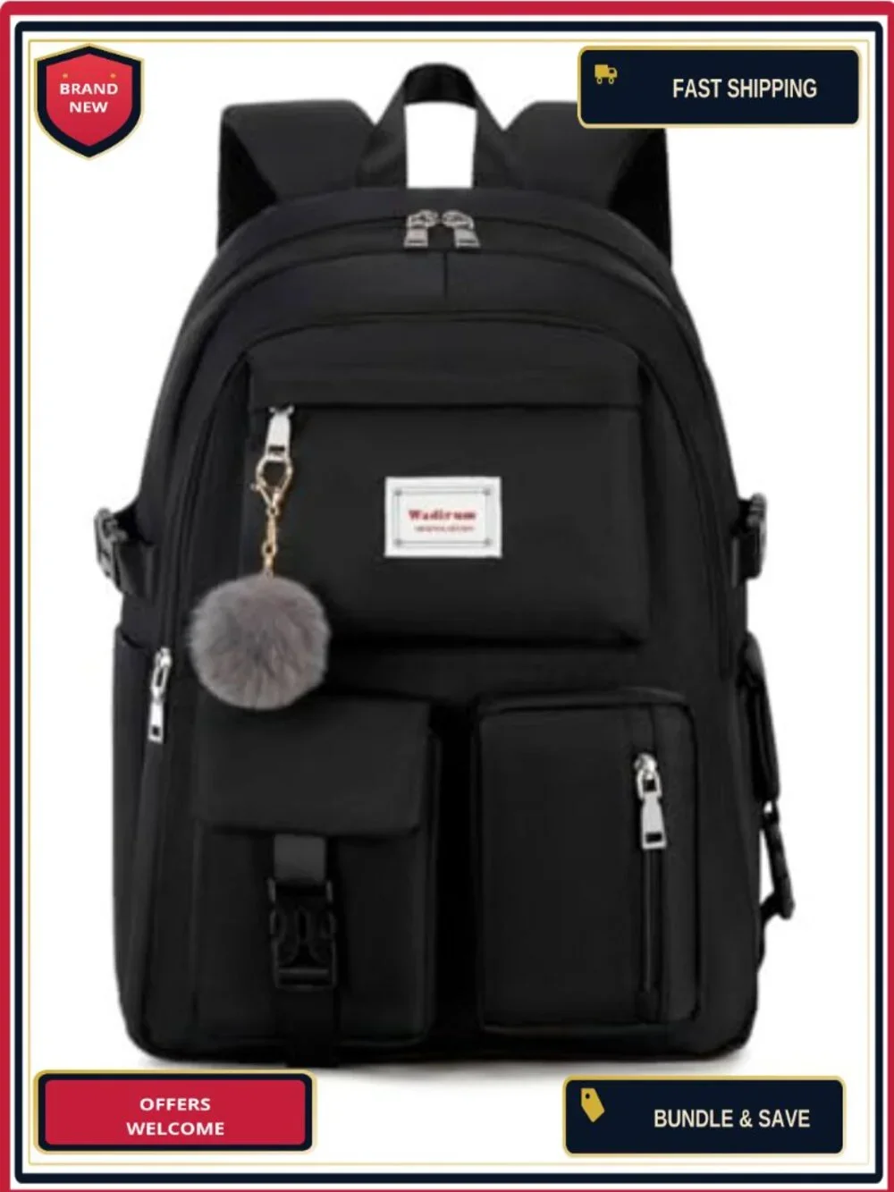 Waterproof Polyester Laptop Backpack for School, 15.6 Inch, Unisex Teen Travel